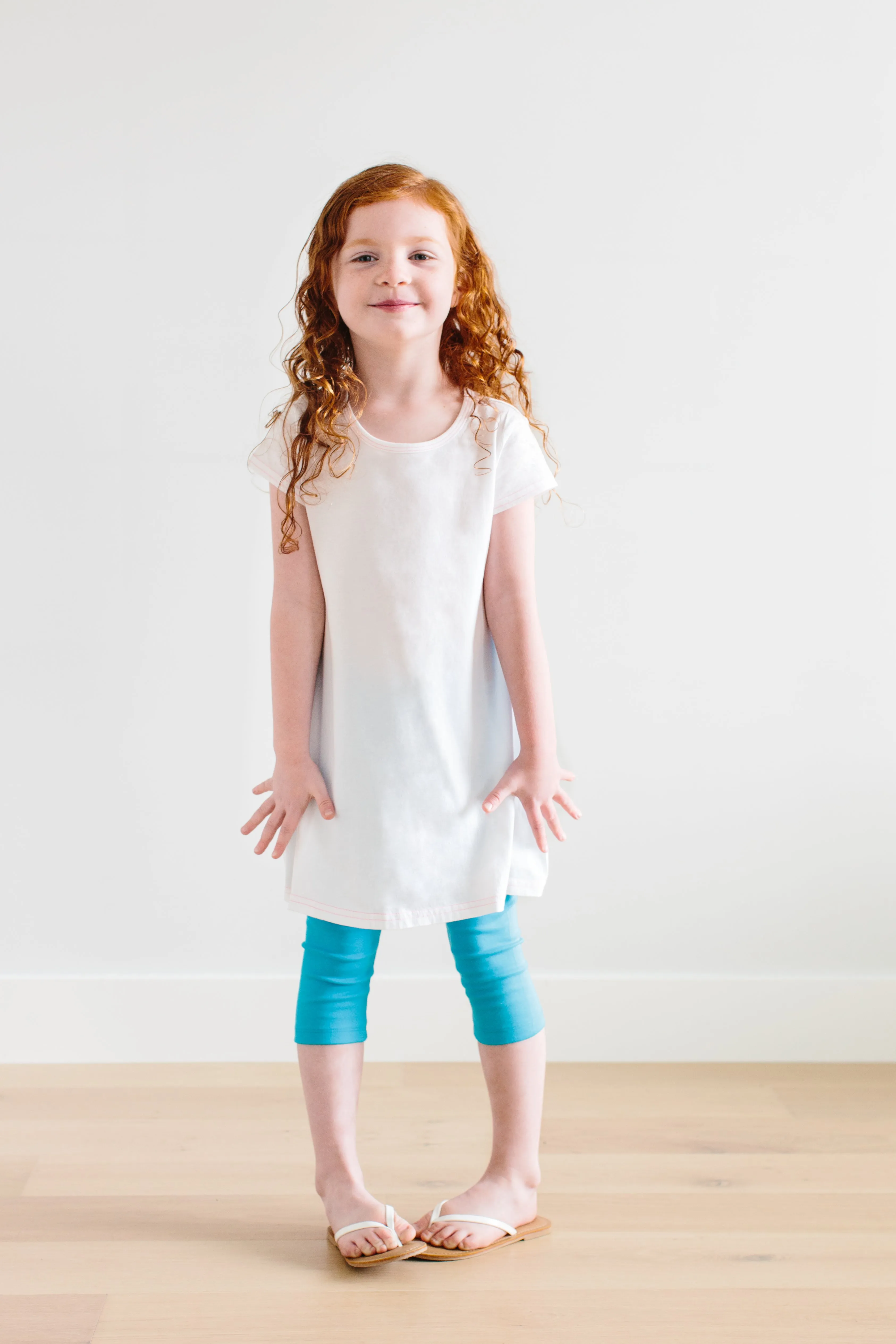 Girls Soft 100% Cotton Capri Leggings | River Blue