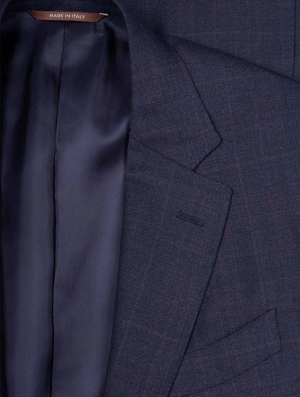 Glen-Check Suit Navy/Burgundy