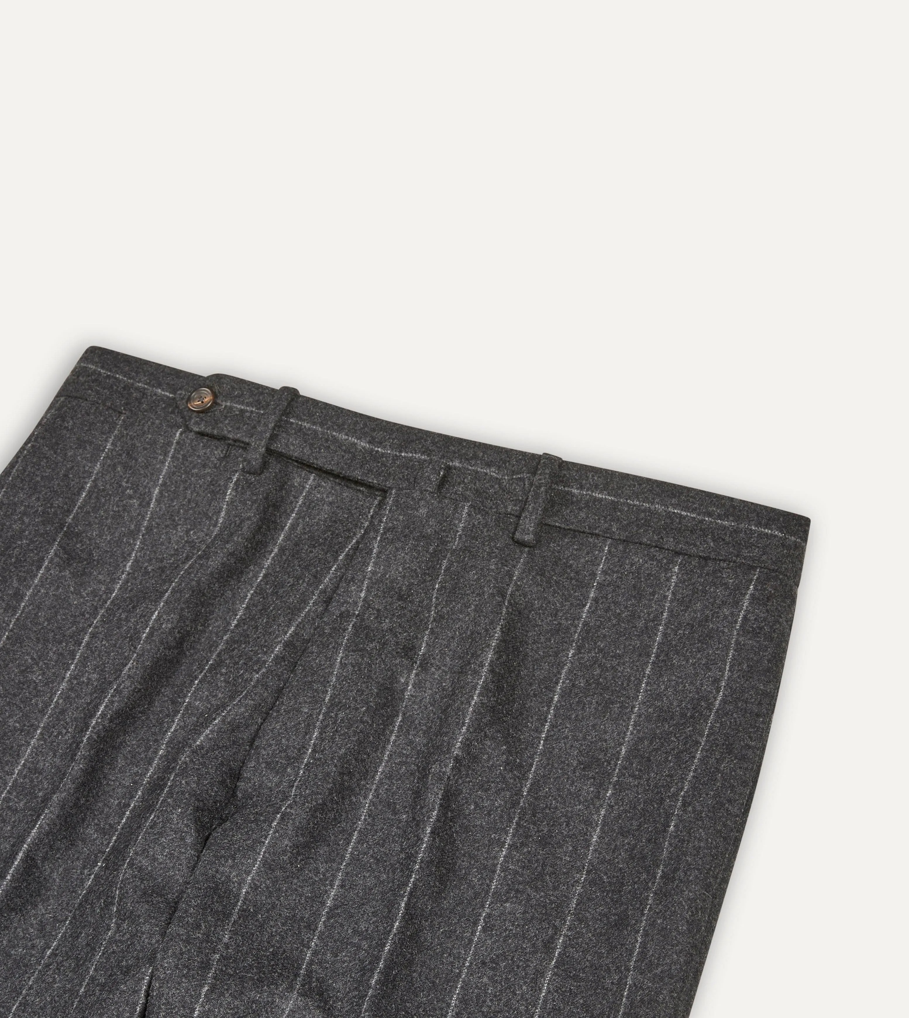 Grey Chalkstripe Wool Flannel Flat Front Trouser