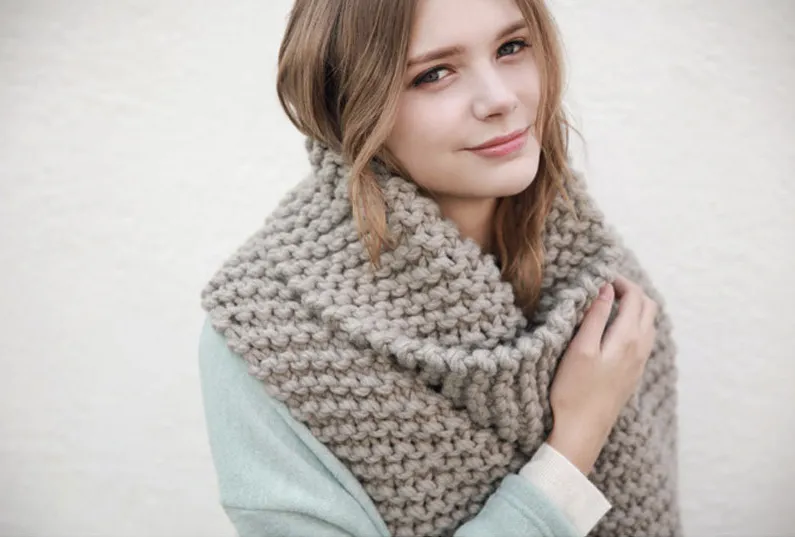 Handmade Chunky Knitted Scarf - Grey