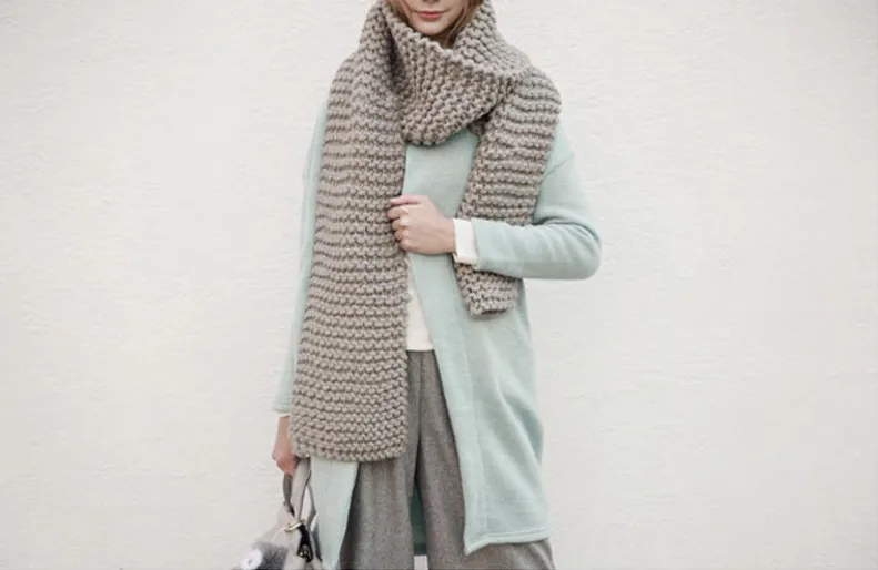 Handmade Chunky Knitted Scarf - Grey