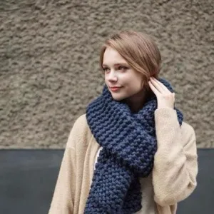 Handmade Chunky Knitted Scarf - Navy