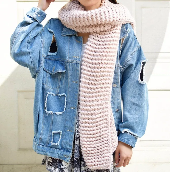 Handmade Chunky Knitted Scarf - Pink