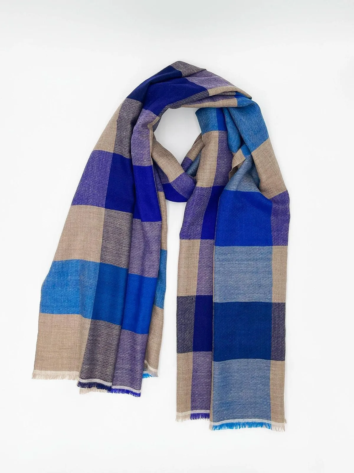 Handwoven Pashmina - BLUE CHECKS