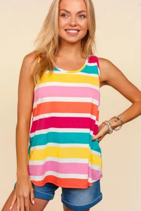 Haptics Round Neck Striped Knit Tank