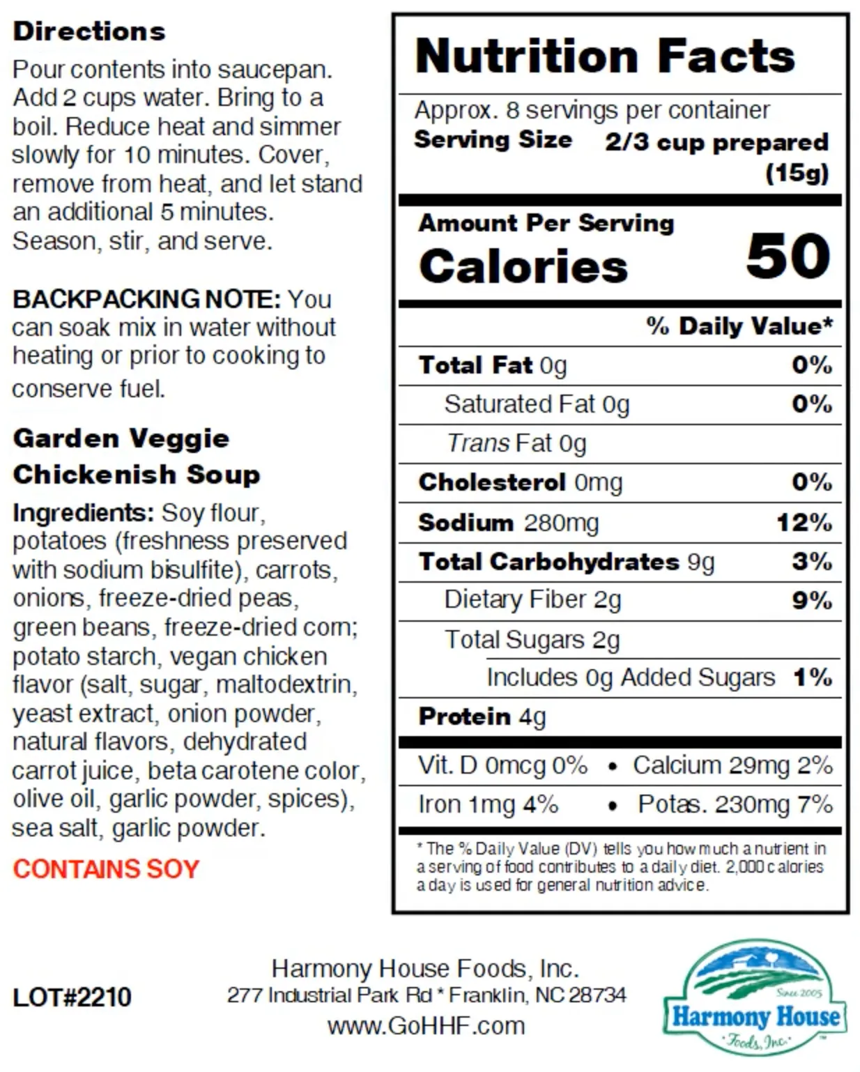 Harmony House Garden Veggie Chickenish Soup (4.35 oz)