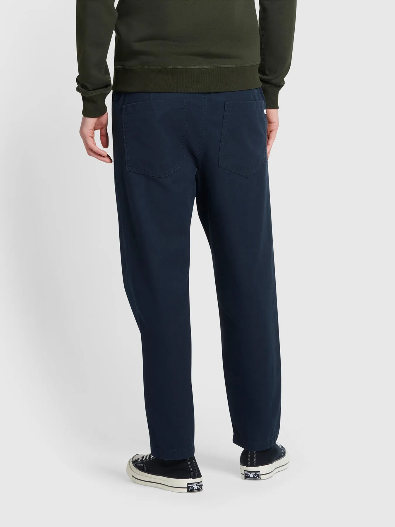 Hawtin Tapered Fit Canvas Drawstring Trousers In True Navy