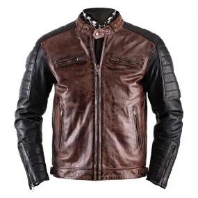 Helstons Cruiser Camel-Black Leather Motorcycle Jacket