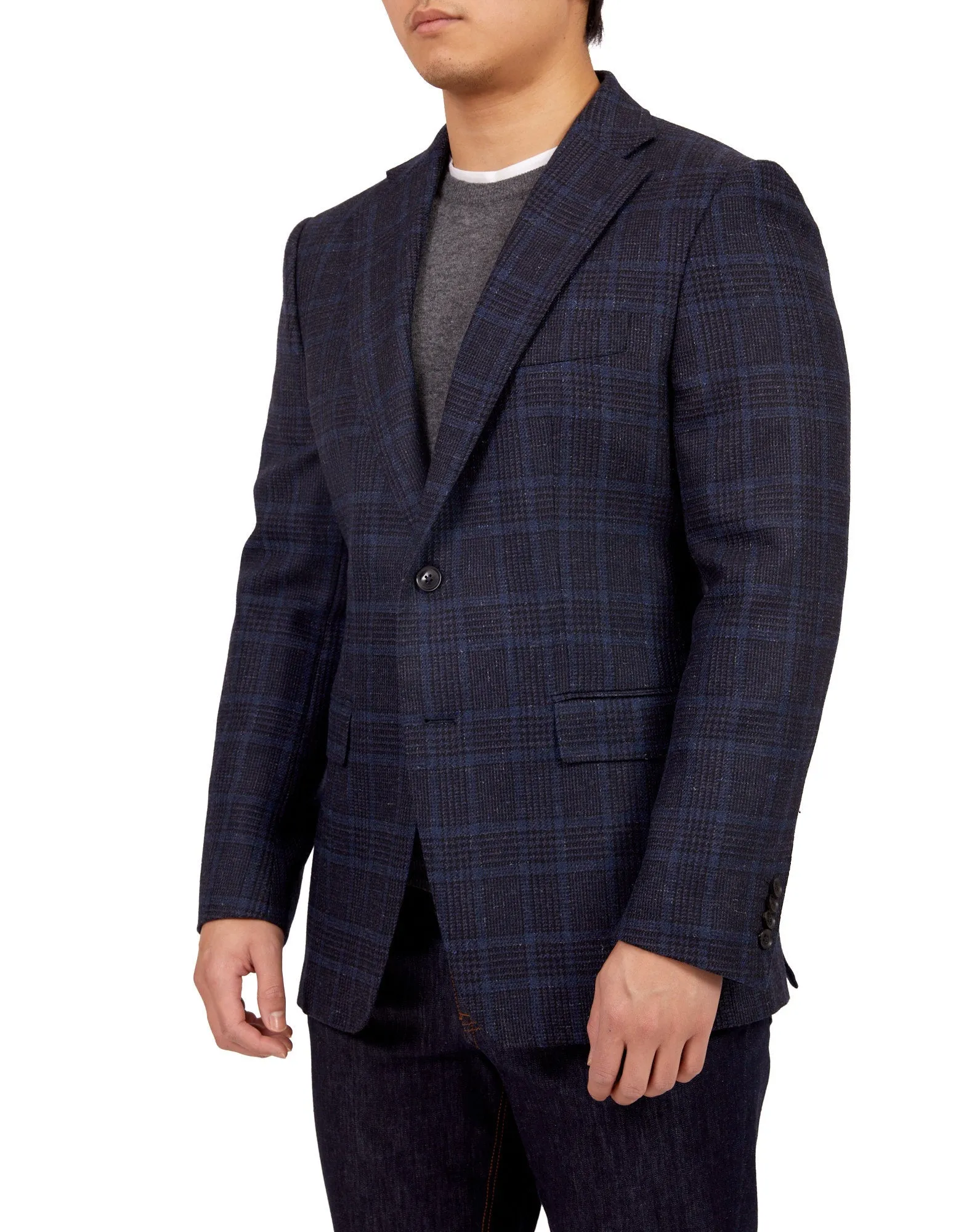 HENRY SARTORIAL X DORMEUIL Full Canvas Fancy Check Jacket NAVY REG