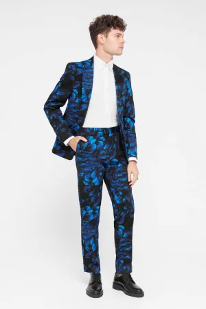 Heron Slim Fit Blue Floral Cotton Trousers