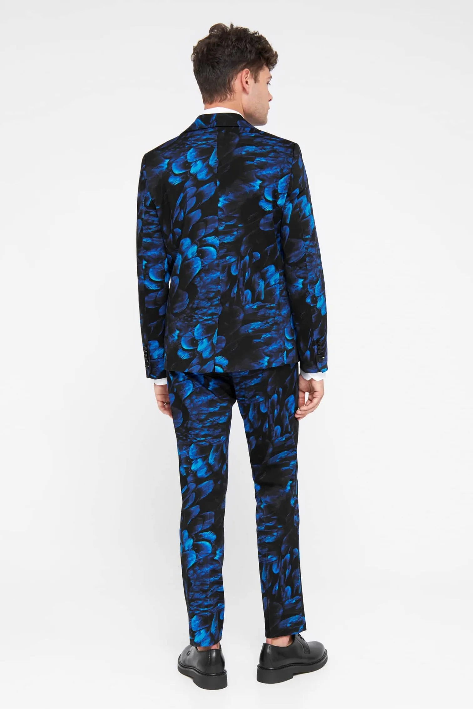 Heron Slim Fit Blue Floral Cotton Trousers