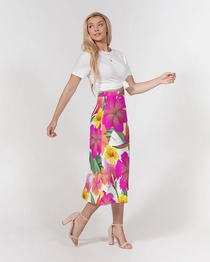 Hibiscus Paradise Floral Women’s A Line Midi Skirt