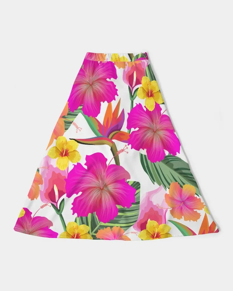 Hibiscus Paradise Floral Women’s A Line Midi Skirt