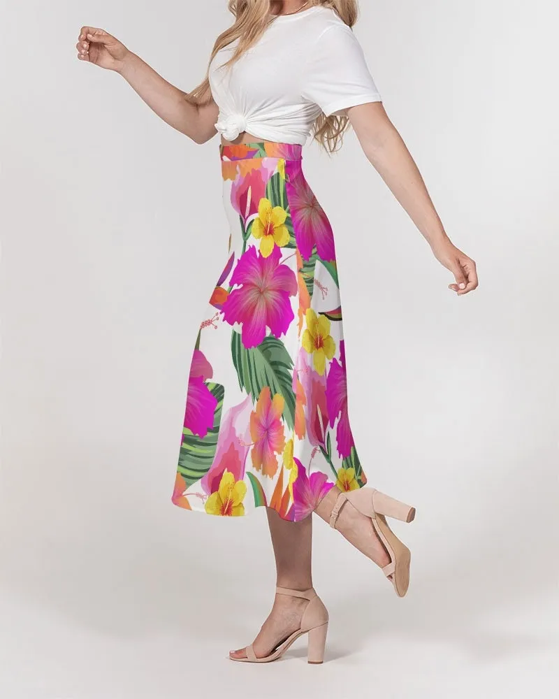 Hibiscus Paradise Floral Women’s A Line Midi Skirt