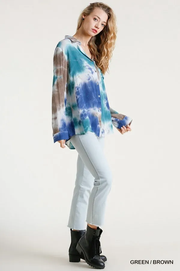 Hidden Gem Tie Dye Blouse, Green Brown