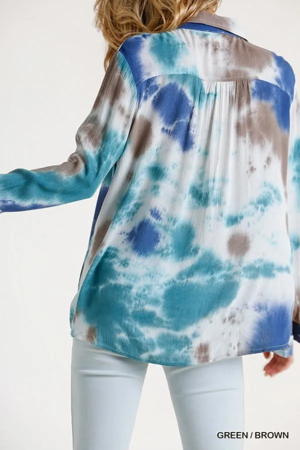 Hidden Gem Tie Dye Blouse, Green Brown