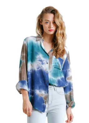 Hidden Gem Tie Dye Blouse, Green Brown