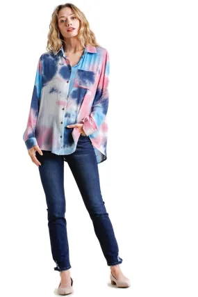 Hidden Gem Tie Dye Blouse, Navy Pink