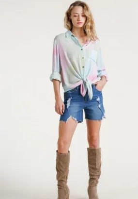 Hidden Gem Tie Dye Blouse, Pink Sky