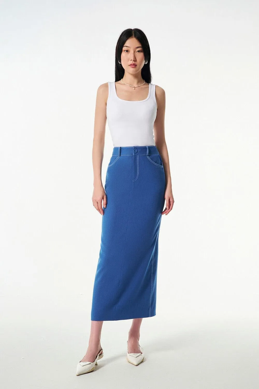 Hobb Pencil Zipper Wool Cotton Midi Skirt