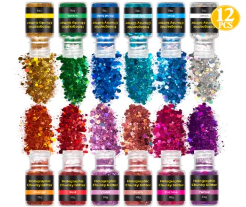 Holographic Chunky Glitter 12 Piece Set - MOQ 12 pcs