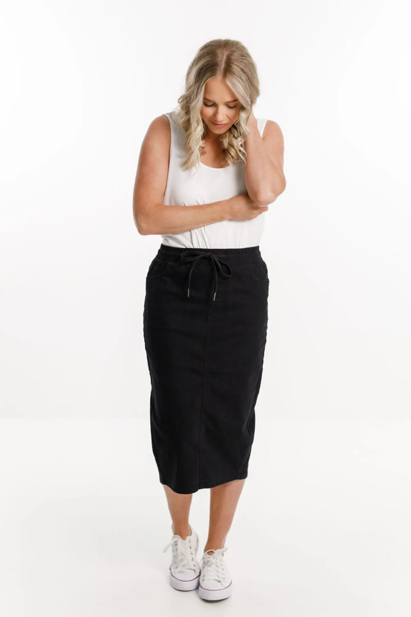 Home Lee Denim Midi Skirt Jet Black