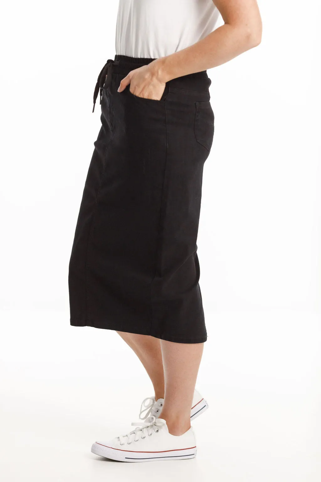 Home Lee Denim Midi Skirt Jet Black