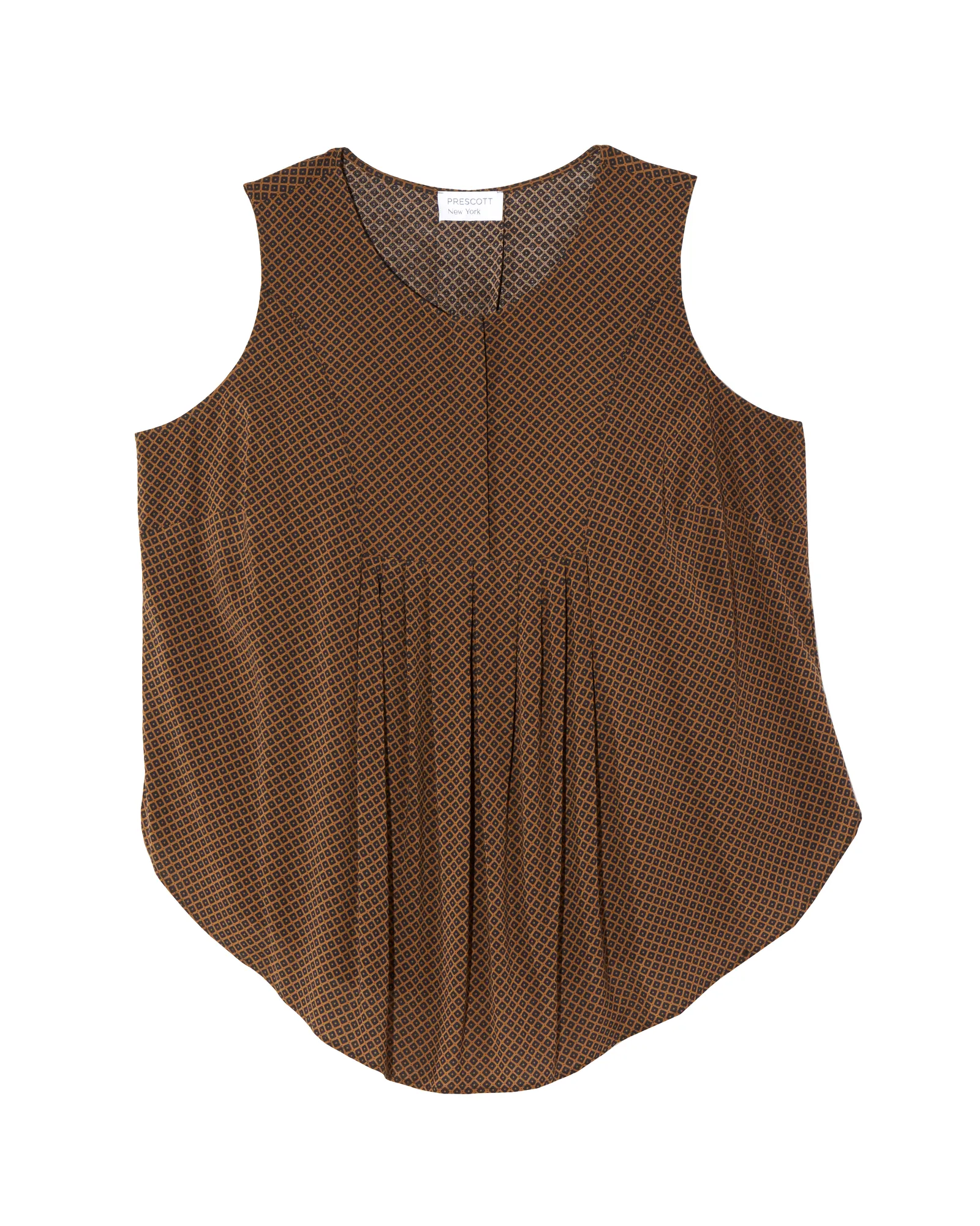 Honora Sleeveless Printed Blouse with Pleats | Brown