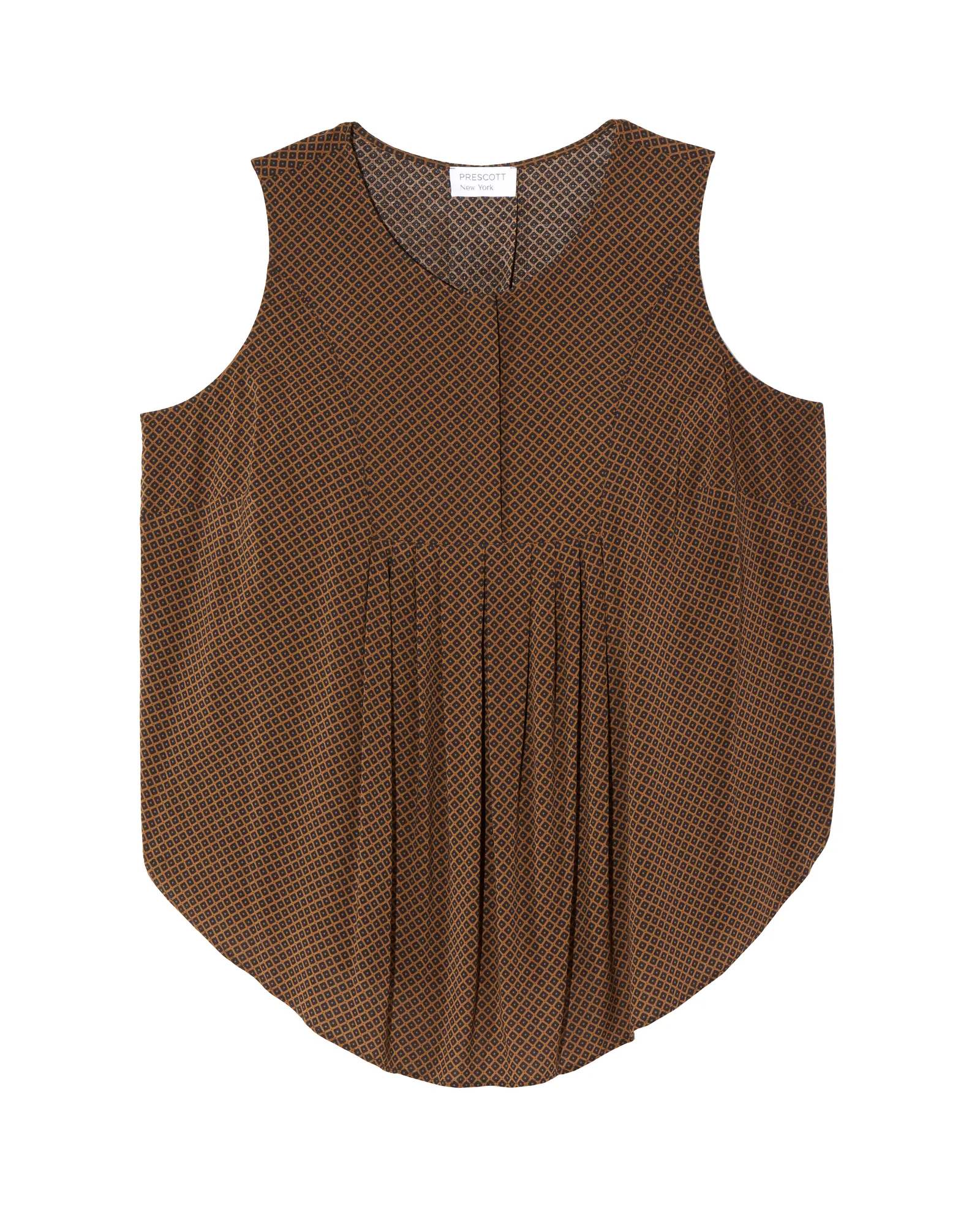 Honora Sleeveless Printed Blouse with Pleats | Brown