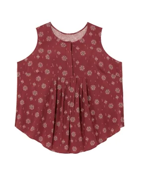 Honora Sleeveless Printed Blouse with Pleats | Burgundy / White