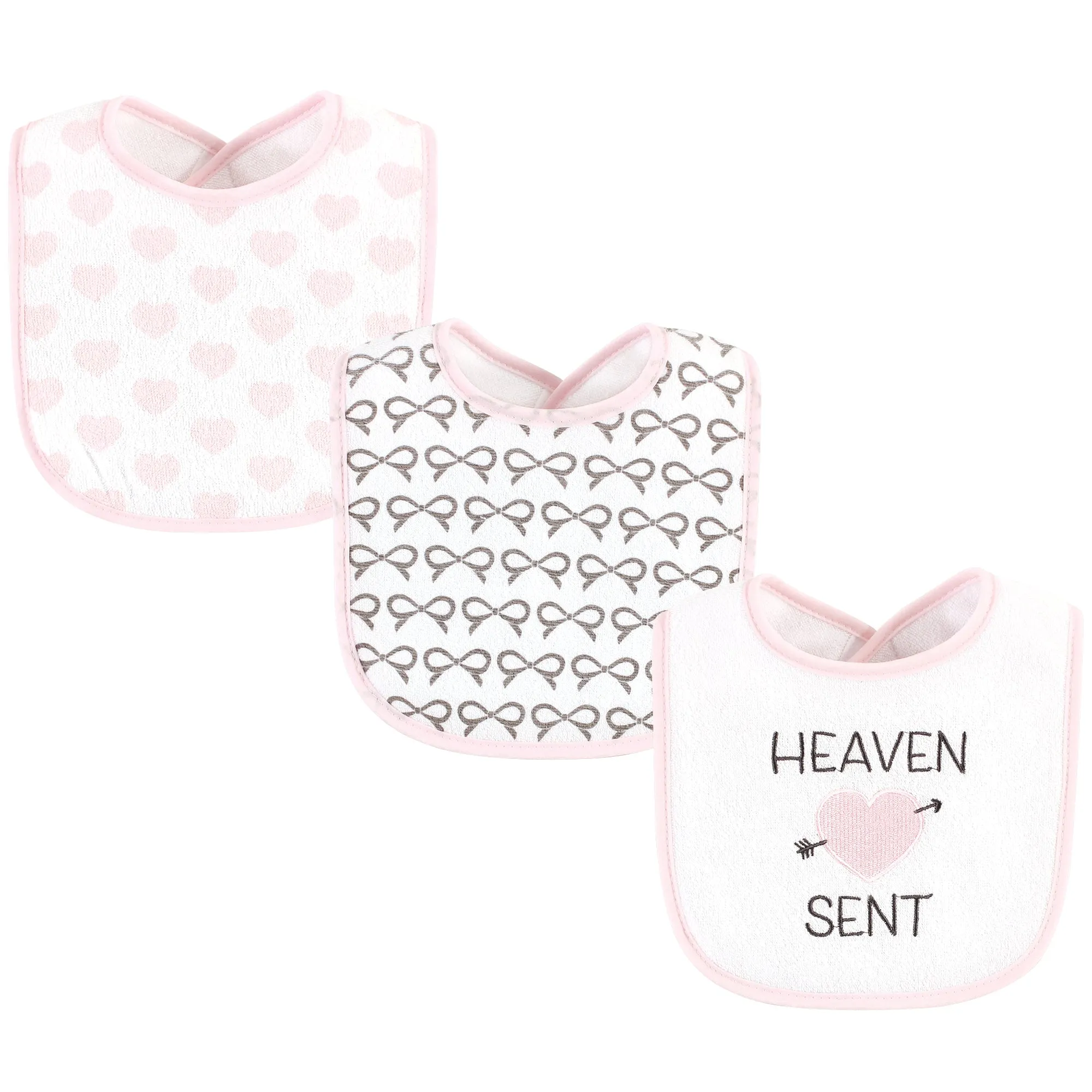 Hudson Baby Cotton Terry Drooler Bibs with Fiber Filling, Heaven Sent Heart Arrow