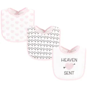 Hudson Baby Cotton Terry Drooler Bibs with Fiber Filling, Heaven Sent Heart Arrow