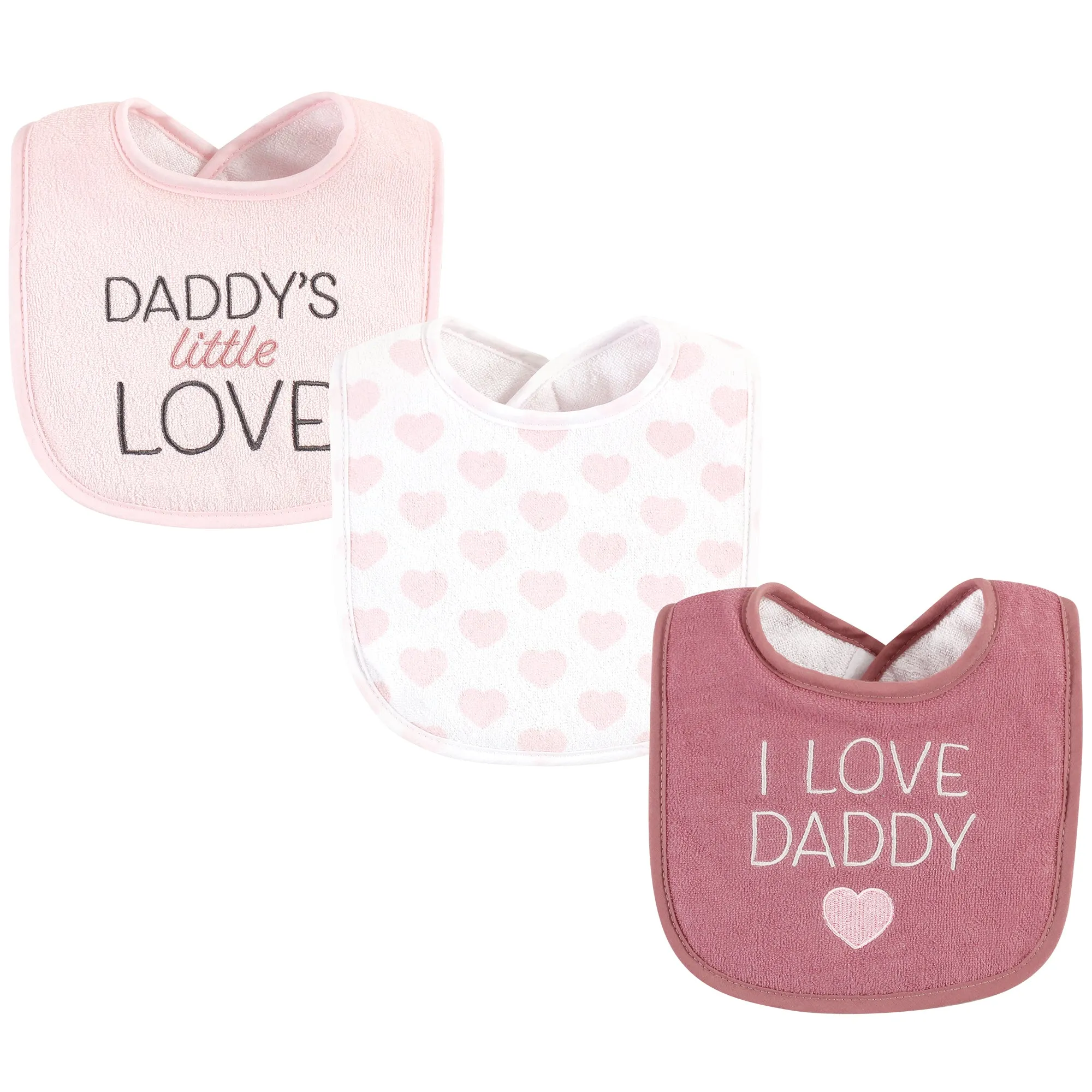 Hudson Baby Cotton Terry Drooler Bibs with Fiber Filling, I Love Daddy Wild Rose