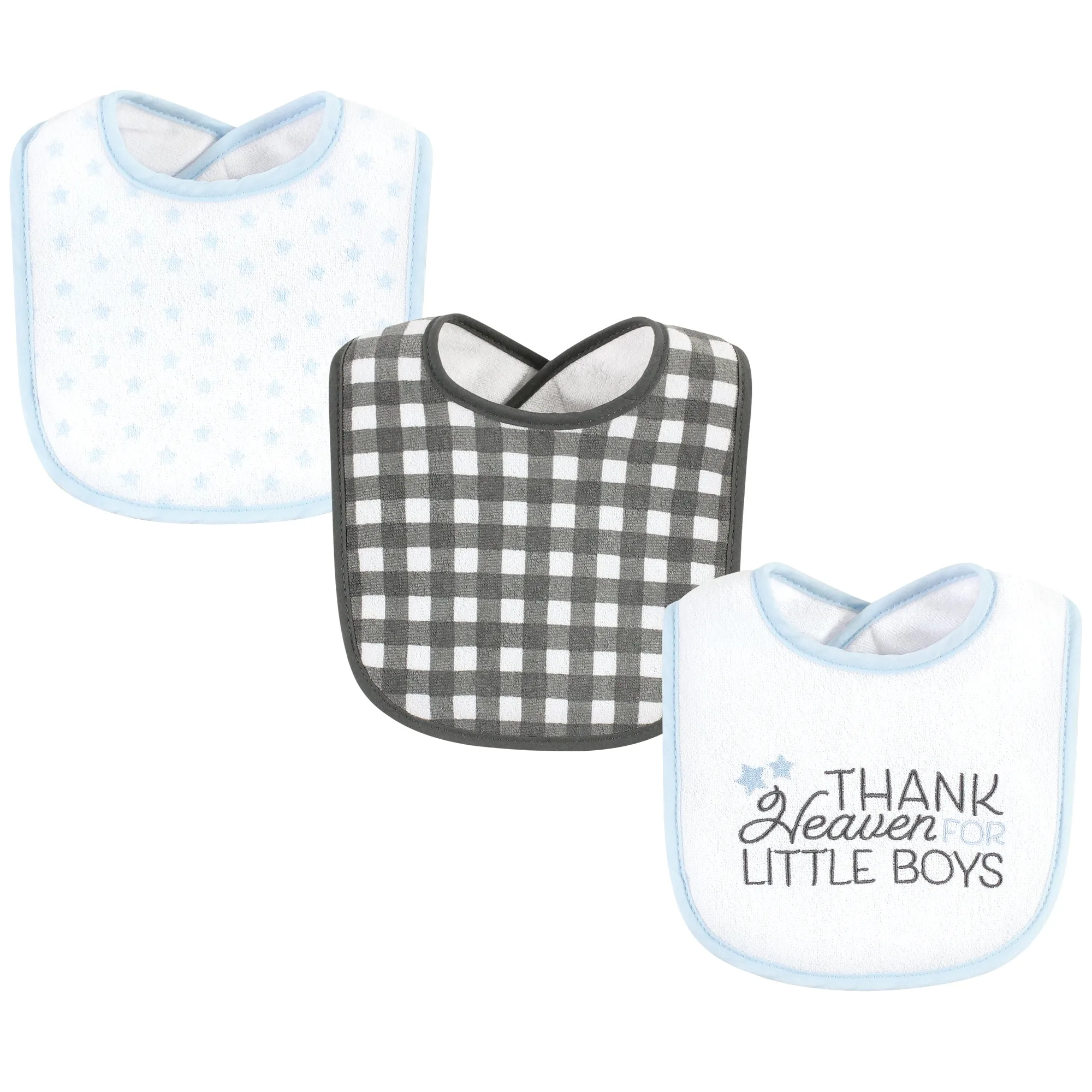 Hudson Baby Cotton Terry Drooler Bibs with Fiber Filling, Thank Heaven Blue Stars