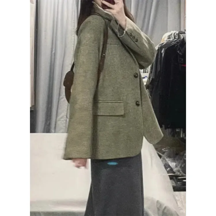 Joskaa frat boy outfits Vintage Wool Variegated Woolen Suit Coat Coat Autumn and Winter Korean Style High-Grade Quilted Loose Suit