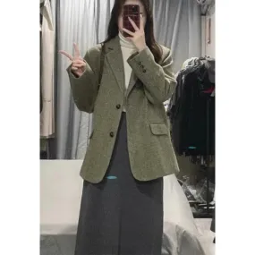 Joskaa frat boy outfits Vintage Wool Variegated Woolen Suit Coat Coat Autumn and Winter Korean Style High-Grade Quilted Loose Suit