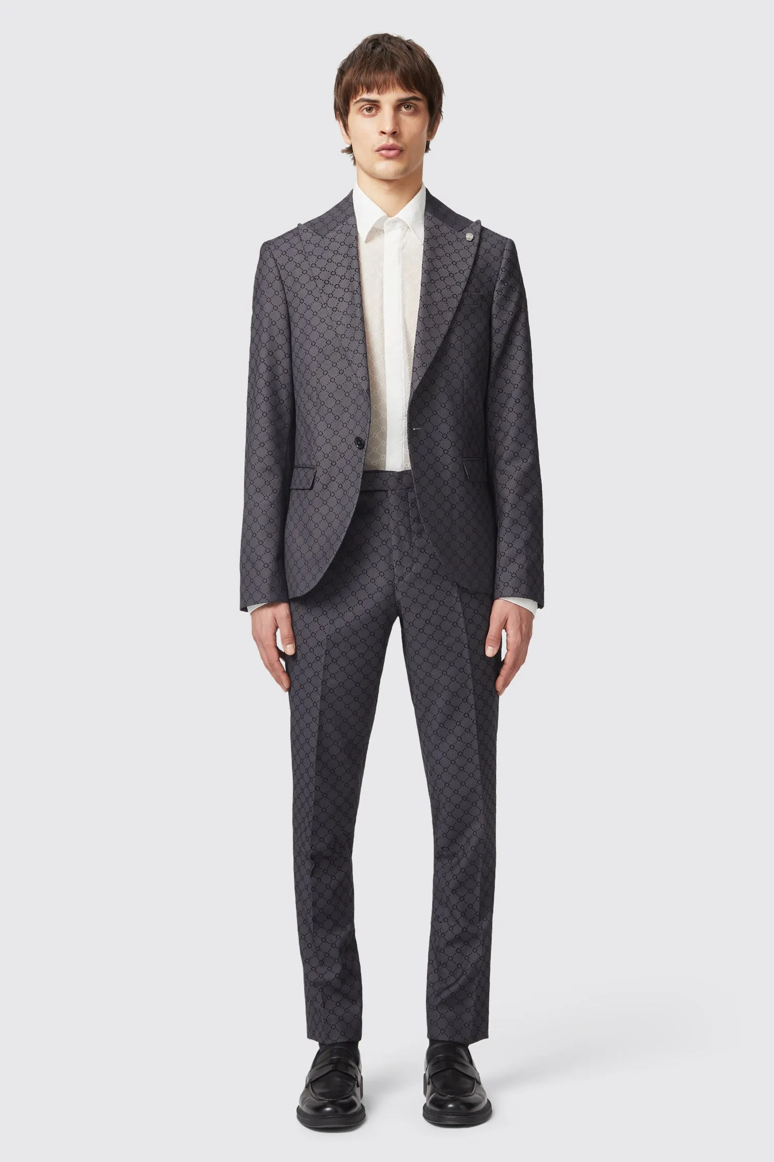 Keil Slim Fit Black Flocked Suit - ARCHIVE