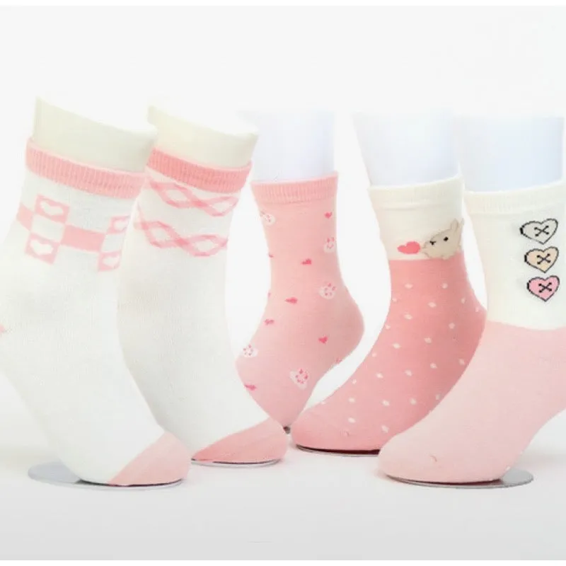 Kids Cotton Crew Socks Set-Pinkday