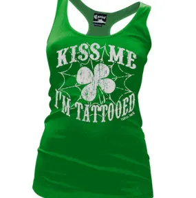 Kiss Me I'm Tattooed Women's Racer Back Tank Top