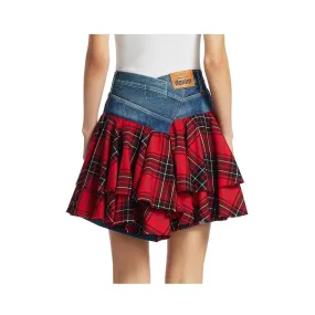 Ladies Blue Denim And Tartan Kilt or Skirt