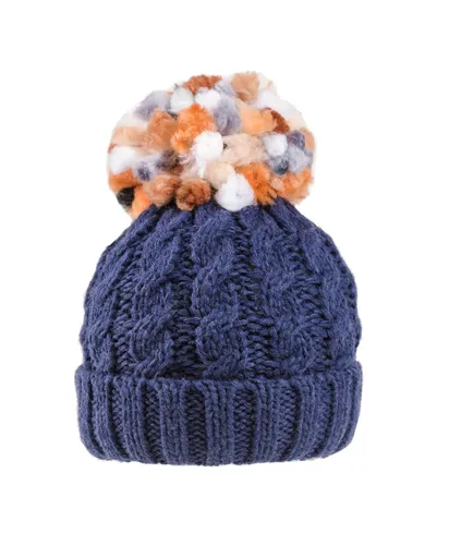 Ladies Rita Chunky Knit Bobble Hat - Fleece Lined - Navy