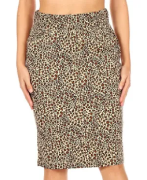 Leopard Elastic Waist Pencil Skirt