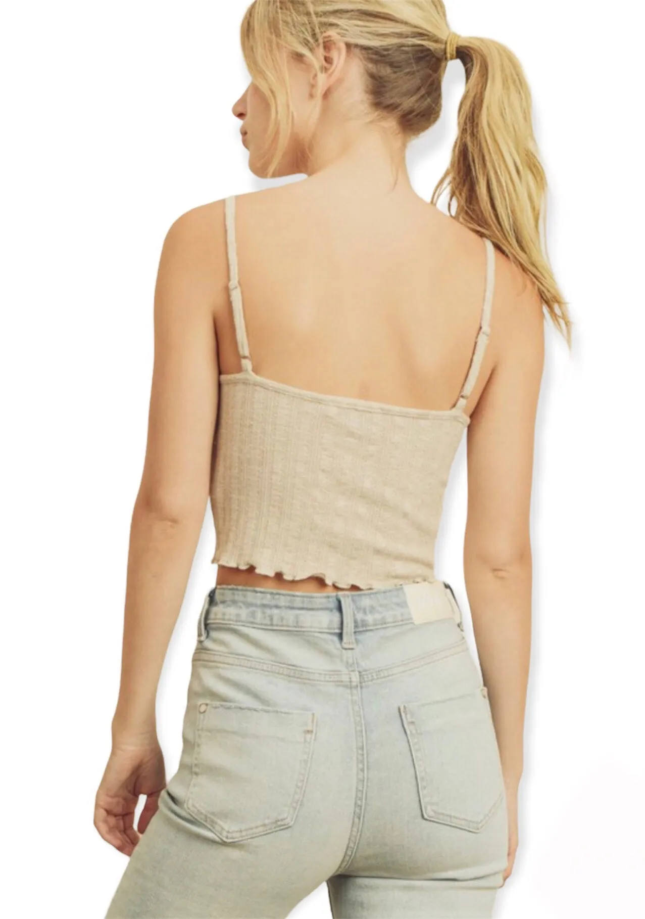 Lettuce Edge Cami Knit Top- Natural