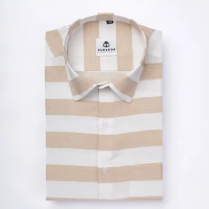 Light Tan Color Cotton Stripe Shirt For Men