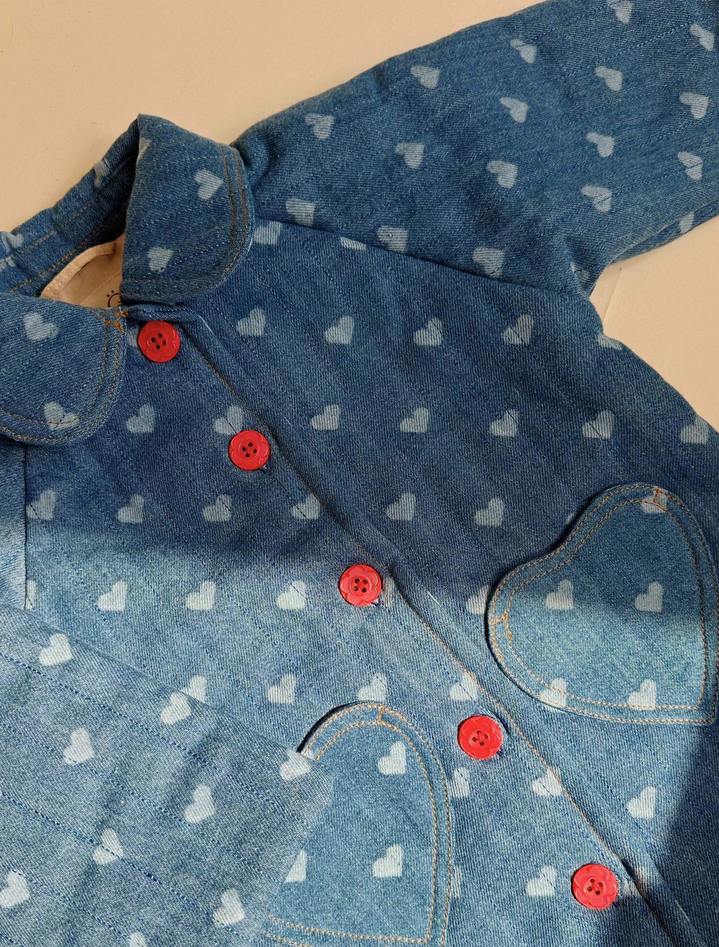 Lollo Coat in Blue Denim/Hearts