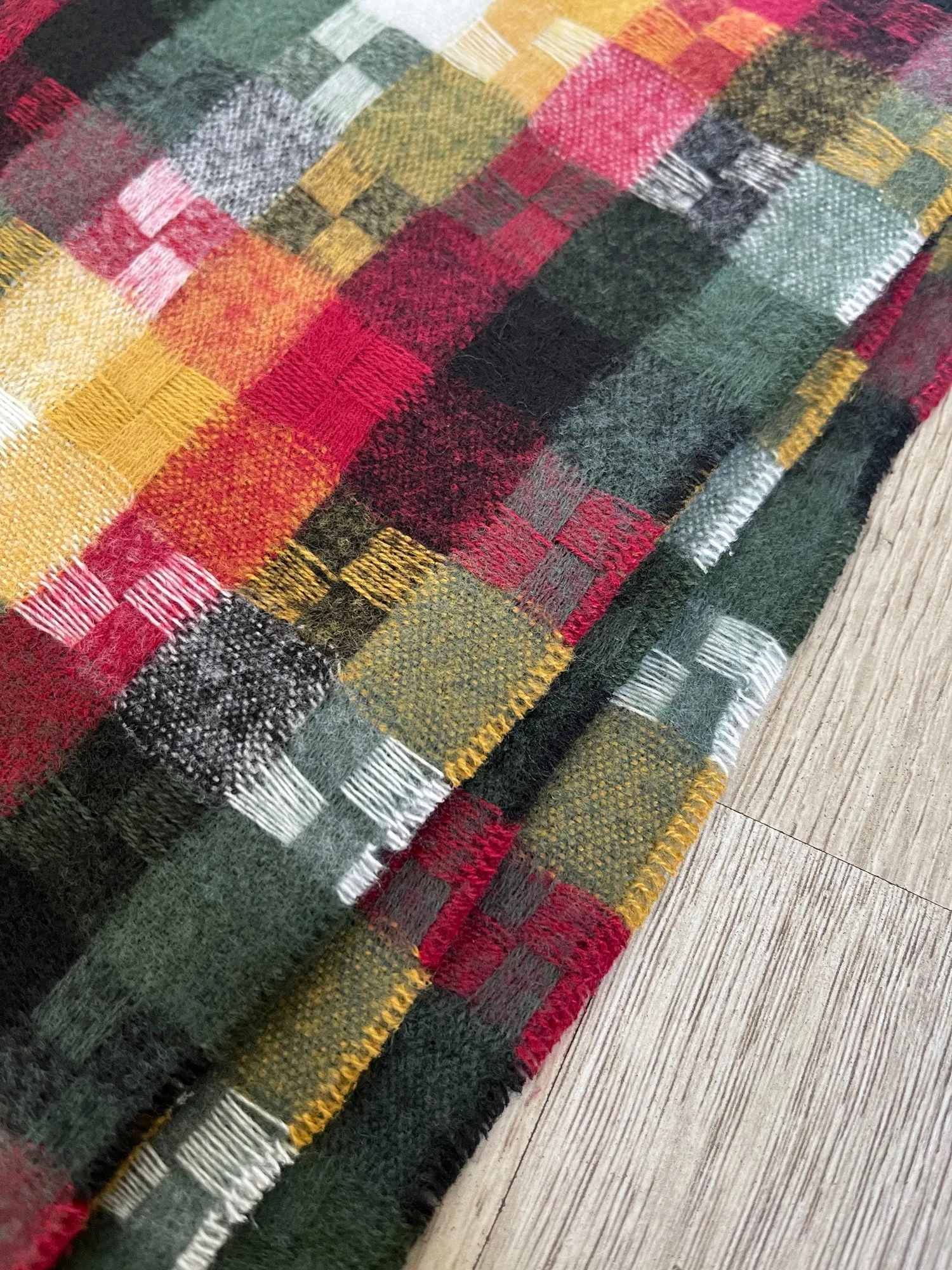 LONG BLACK MULTICOLOUR WOOL MIX CHECKED TARTAN SCARF