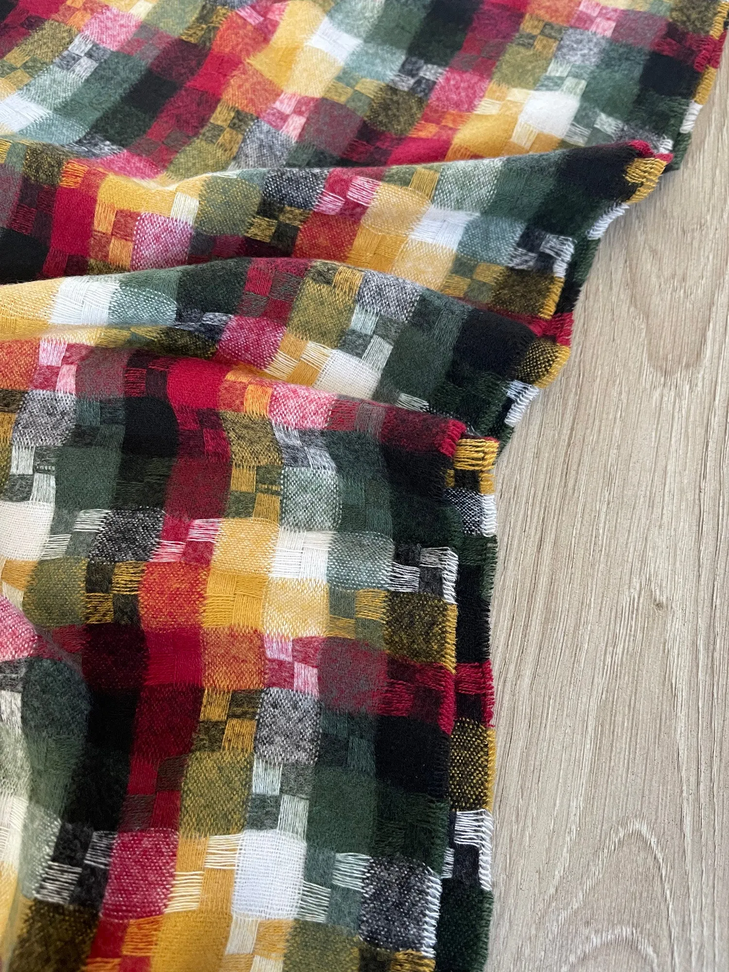 LONG BLACK MULTICOLOUR WOOL MIX CHECKED TARTAN SCARF