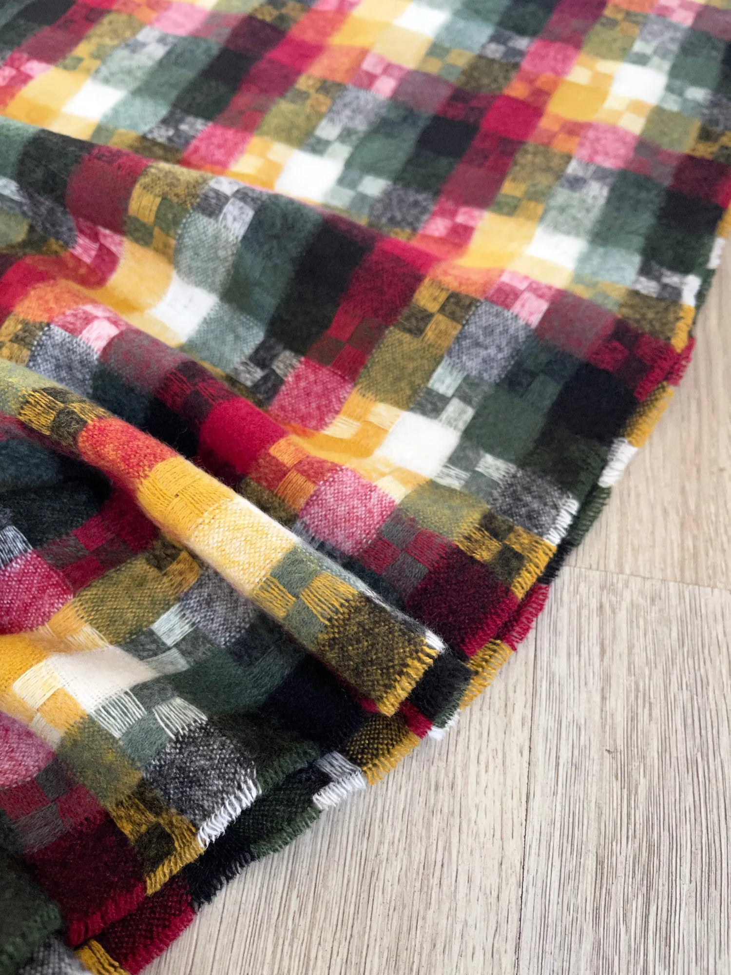 LONG BLACK MULTICOLOUR WOOL MIX CHECKED TARTAN SCARF