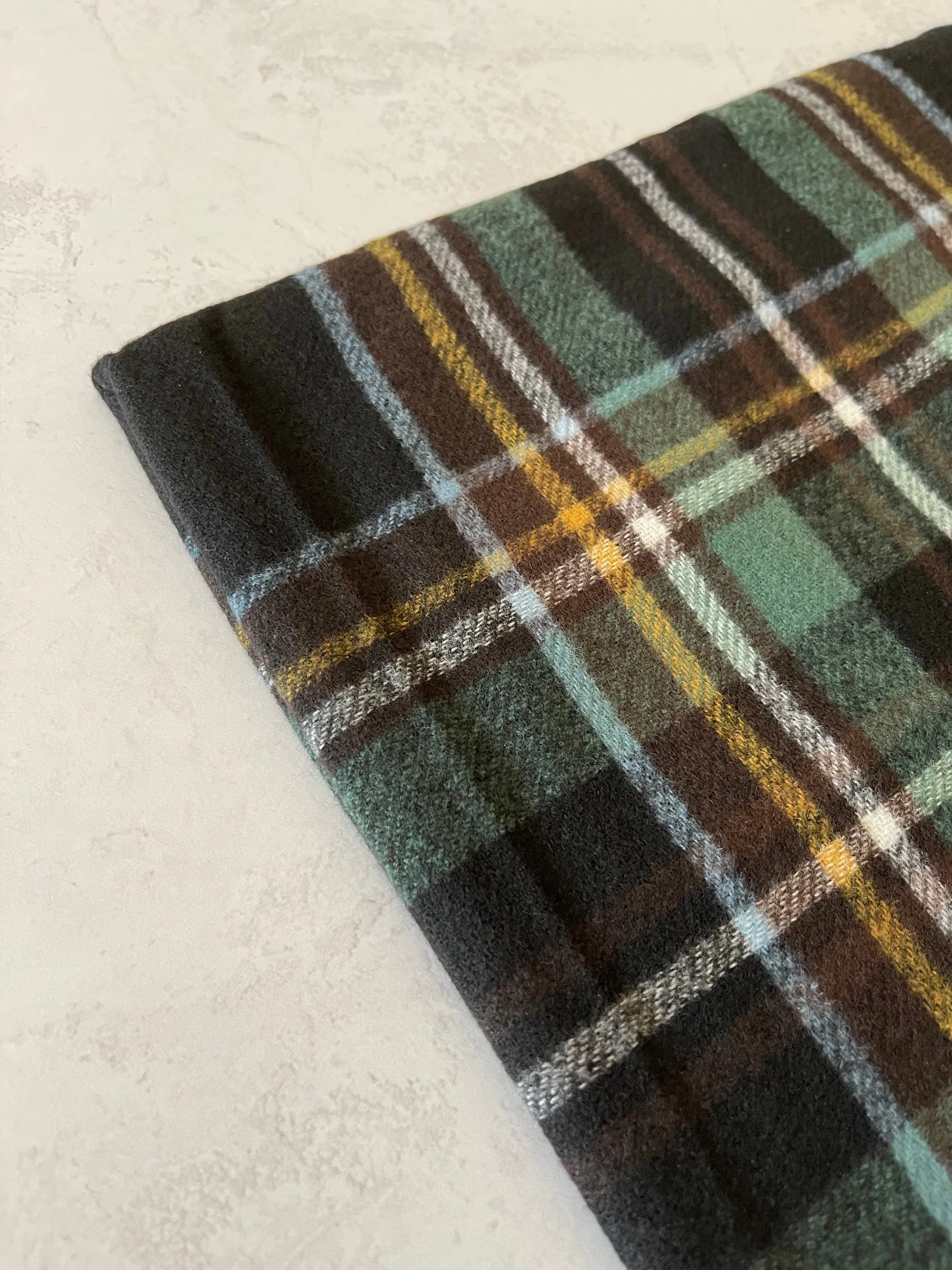 LONG BLACK WOOL MIX CHECKED TARTAN SCARF