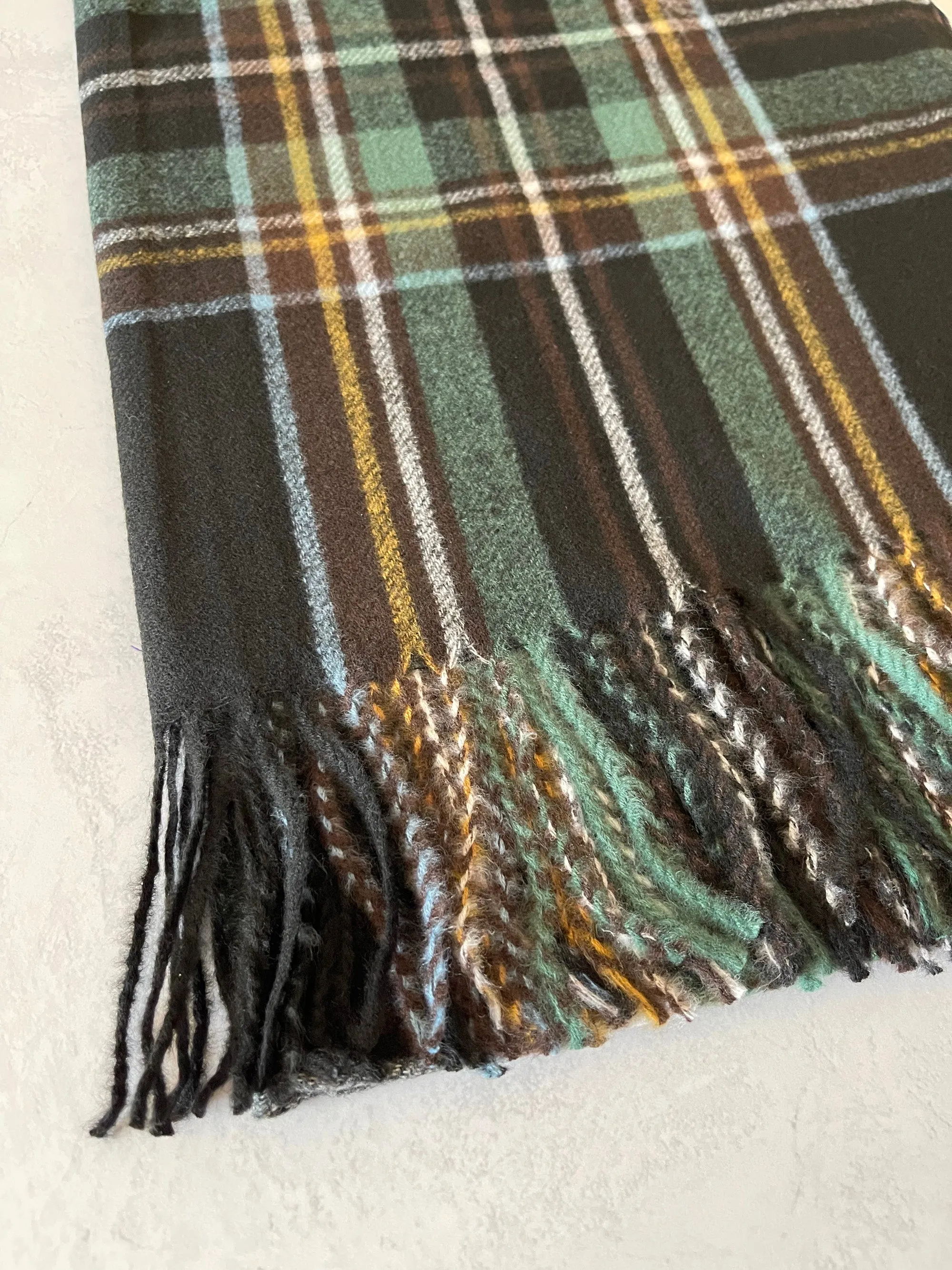 LONG BLACK WOOL MIX CHECKED TARTAN SCARF